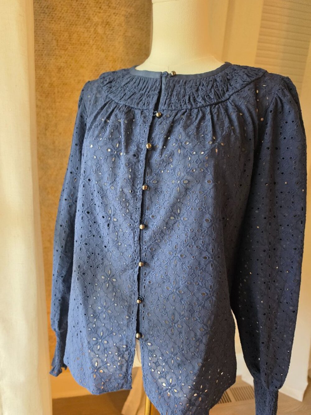 Ramy Brook Rossi Eyelet Cotton Blouse – Spring Navy / navy blue XS NWT